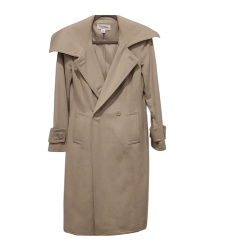 Calvin Klein Classic Tan Whool Trench Coat- Size 4